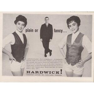 Vintage 1960 Hardwick Men's Mid Century Fashion Cleveland Tennessee Print Ad